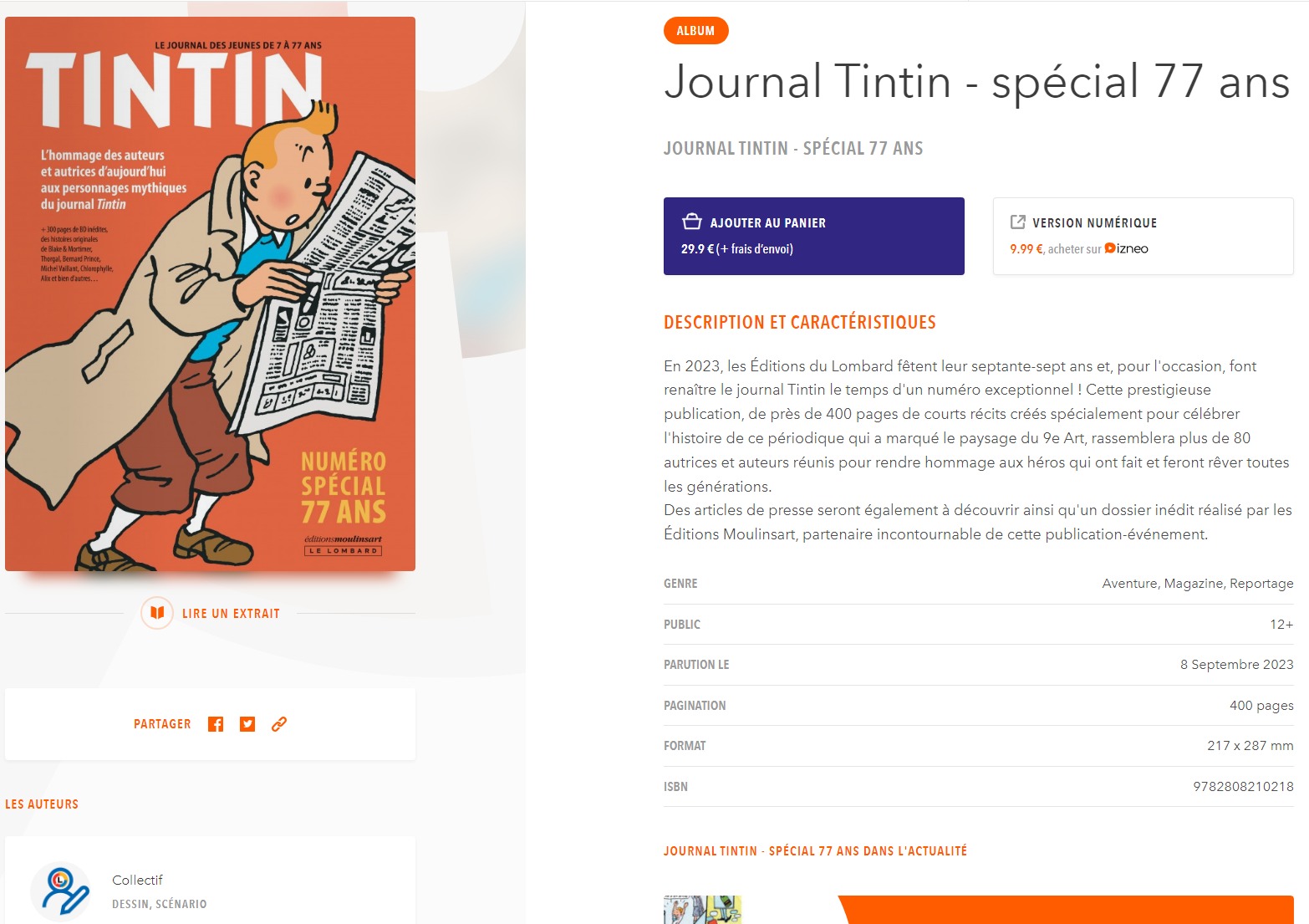 Journal Tintin spécial 77ans